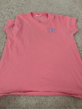 Simply Southern Pink Tee with Blue Butterfly - Kids Short Sleeve